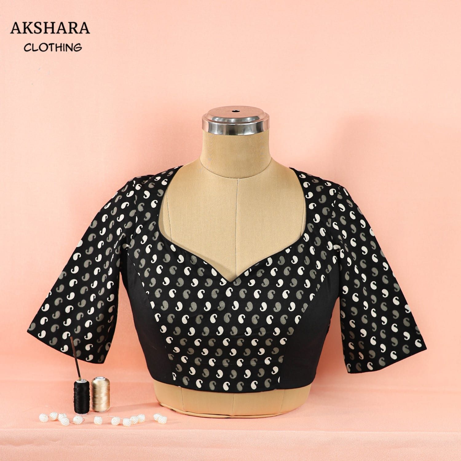 Black Ditsy-Print Blouse