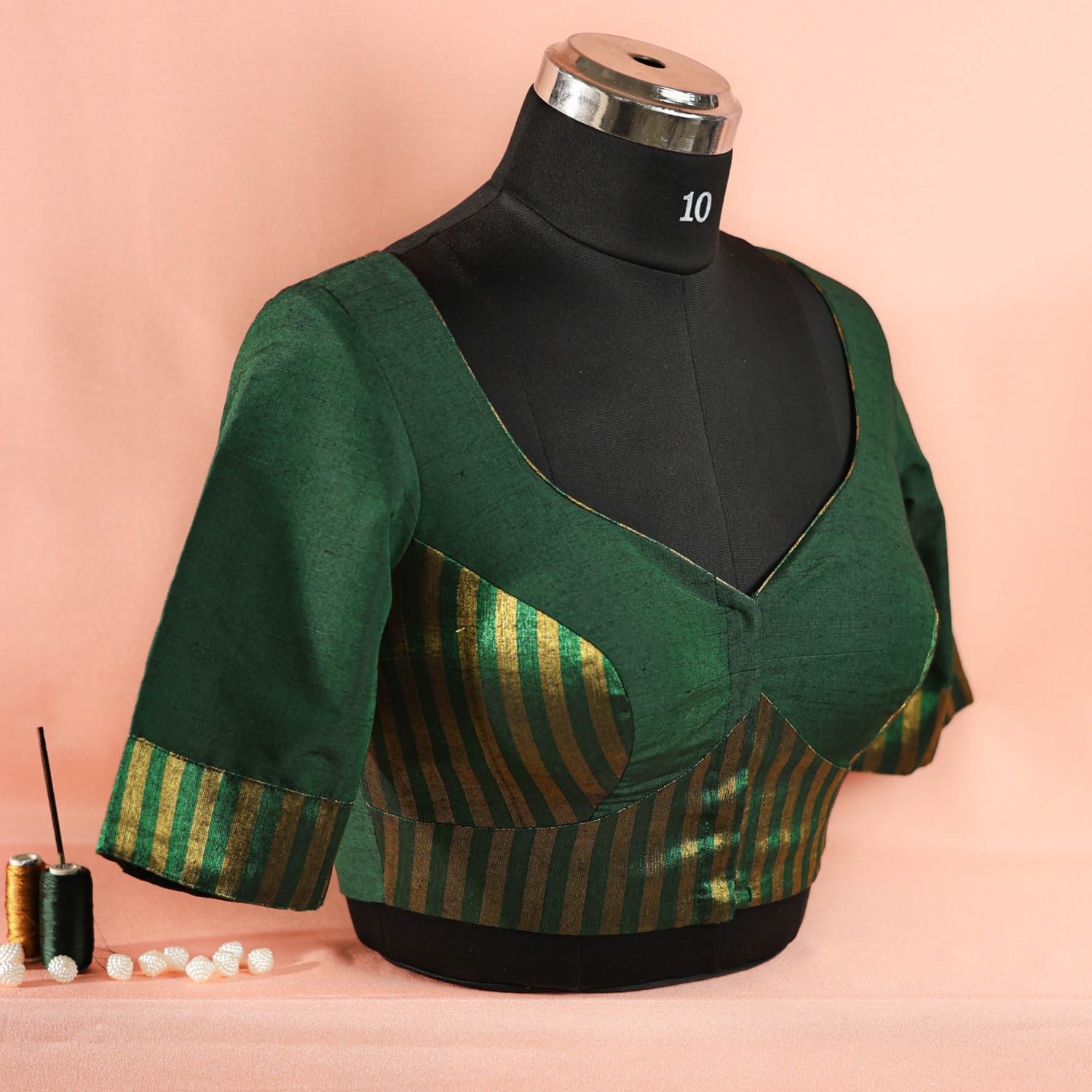 Emerald Zari-Stripe Blouse