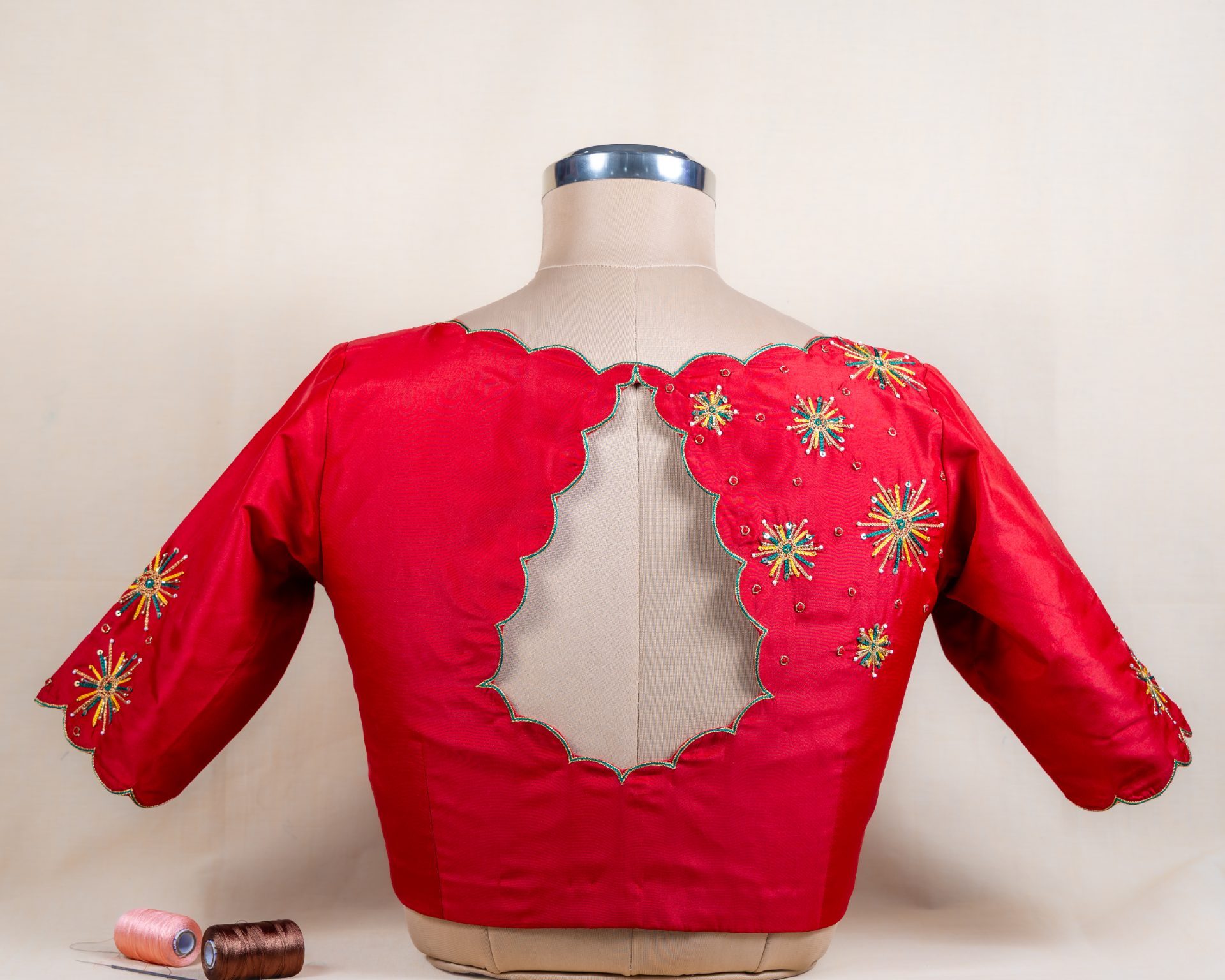 Elegant Red Embroidered Blouse.